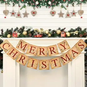 Vintage Merry Christmas Banner- Christmas Decorations Sign, Retro Nostalgic Traditional Old Fashioned Victorian Garland Xmas Holiday Decor