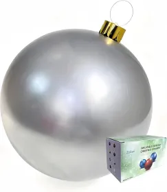 Inflatable Christmas Ornament Ball - 18" or 25" Indoor/Outdoor Holiday Decorations - Reusable and Storage Friendly (Silver, 18')