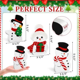 Snowman Christmas Decorations Indoor, Cute Winter Tiered Tray Decor Set of 3, Wooden Snowman Blocks Xmas Table Decoration for Party Home