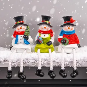Christmas Figurines, Set of 3 Resin Santa Snowman Sitters with Dangling Legs, Xmas Table Fireplace Shelf Sitters Decorations Sitting