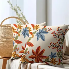 Fall Leaf Pillow Covers 18x18 Inch Set of 2 Autumn Thanksgiving Maple Leaves Pattern Outdoor Throw Pillows Rustic Harvest Pillowcases for