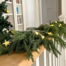 2Pcs 6FT Norfolk Pine Garlands Realistic, Real Touch Winter Xmas Garland, Christmas Decorations Indoor Outdoor, Artificial Holiday Decor