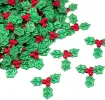 100pcs Mini Triple Leaf Holly Berries, Christmas Simulation Holly Berries Artificial Holly Leaves for Christmas Wreath Card Gift Tags