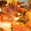 DearHouse 2 Pack Fall Maple Leaf Garland, 5.9Ft/Piece Hanging Vine With 16.4ft 40 Led String Light, Artificial Autumn Thanksgiving Decor