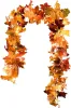 DearHouse 2 Pack Fall Maple Leaf Garland, 5.9Ft/Piece Hanging Vine With 16.4ft 40 Led String Light, Artificial Autumn Thanksgiving Decor