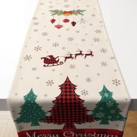 Christmas Decorations - Linen Christmas Table Runner | Xmas Tree Santa Elk Tablecloth Decorations Holiday Navidad Party Favors Decor
