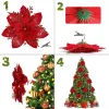 16 PCS Poinsettia Flower Artificial Poinsettias with Clips Christmas Decor Glitter Poinsettia Christmas Ornaments Xmas Tree Flower