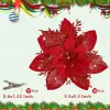 16 PCS Poinsettia Flower Artificial Poinsettias with Clips Christmas Decor Glitter Poinsettia Christmas Ornaments Xmas Tree Flower