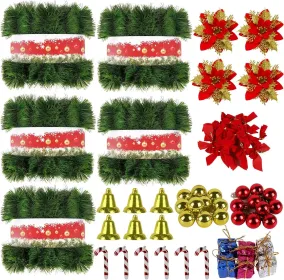 5 Pack 250FT Christmas Garland Flower for Christmas and Non-Lit Soft Greenery Holiday Decor for Outdoor Indoor Artificial Christmas Twist