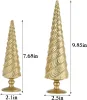 2Pcs Christmas Tree Figurines, Gold Resin Christmas Trees with Spiral Design, Small Decorative Tabletop Trees for Mantel, Modern Holiday