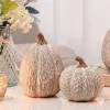 Artificial Pumpkin Decor, Brown and White Decorative Pumpkins, Thanksgiving Resin Pumpkins Figurine Set of 2, Carved Pumpkin Statues for