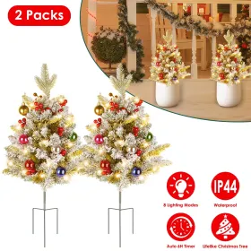 50 LED Lifelike Artificial Christmas Tree - 8 Lighting Modes, Auto 6H/18H Timer & IP44 Waterproof, Battery Operated Mini Tree with Red