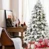 6ft Flocked Scarecrow-Shaped Christmas Tree with 270 Warm White LED Lights, 594 PVC Memory Wire Tips,Power Pole & Hinged Structure –