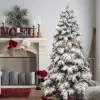 6ft Flocked Scarecrow-Shaped Christmas Tree with 270 Warm White LED Lights, 594 PVC Memory Wire Tips,Power Pole & Hinged Structure –