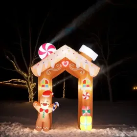 8FT Tall Christmas Gingerbread Inflatable - Blow Up Yard Decor with LED Lights, Electric Blower, Secure Stakes & Storage Bag - Indoor