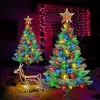 Upgraded Set of 2 Solar Christmas Tree, Outdoor Christmas Decorations,Prelit Xmas Tree w/ 100 LED Multi-color C6 String Lights for Outsdie