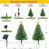 Upgraded Set of 2 Solar Christmas Tree, Outdoor Christmas Decorations,Prelit Xmas Tree w/ 100 LED Multi-color C6 String Lights for Outsdie