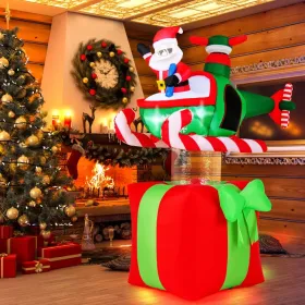 6 Feet Christmas Inflatables Blowup Santa Flying Airplane with with 3 LED Lights and Built-In Blower
