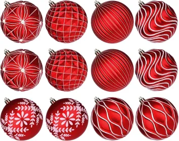 12 Pcs 4" Large Christmas Balls Ornaments, Outdoor Xmas Tree Hanging Decorations, Shatterproof Christmas Ball Ornament Set for Home Winter