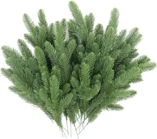 50 Pcs Artificial Pine Branches Green Plants Pine Needles DIY Accessories for Garland Wreath Christmas and Home Garden Decor (50, Green)
