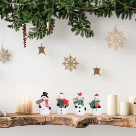 Christmas Decorations Indoor, 4 PCS Resin Snowman Ornaments for Christmas Table Decor, Farmhouse Rustic Miniature Collectible Figurines for