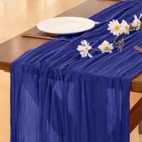Royal Blue Fall Thanksgiving Cheesecloth Table Runner Boho Rustic Gauze 120 inch 10FT Cheese Cloth Runner for Wedding Party Baby Shower