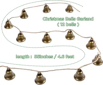Christmas Decorations -Bells Christmas Garland-Rustic Bells Garland Banner for Christmas Tree Mantle Fireplace and Wall Decor
