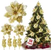 50 PCS Poinsettia Flower Artificial Poinsettia with Clips Christmas Decor,Glitter Poinsettia Christmas Ornaments Artificial Flowers for DIY