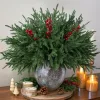 15 PCS Norfolk Pine Stems with Red Berries Branches,19 Inch Christmas Real Touch Artificial DIY Pine Needles,Faux Cedar Pines Greenery