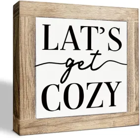 Let's Get Cozy Sign, Farmhouse Home Decor, Decorative Wooden Table Signs, Living Room Decoration for Shelf Counter, Bedroom Decors, Family