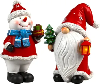 Christmas Gnome Figurines 2 PCS Xmas Snowman Decoration Indoor Resin Collectible Statue Cute Holiday Ornament for Table Home