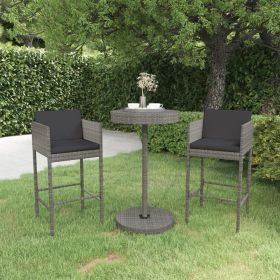 3 Piece Patio Bar Set with Cushions Poly Rattan Gray