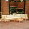 7 Piece Patio Lounge Set with Cream Cushions Pinewood