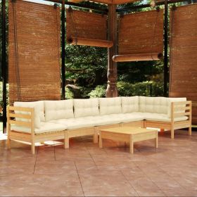 7 Piece Patio Lounge Set with Cream Cushions Pinewood