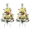 Set of 2 Outdoor 24 Inch Battery Powered Pre-lit Pathway Flocked Christmas Trees