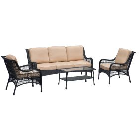 6-Piece Patio Furniture Set, Hand-woven Rattan Outdoor Conversation Set for Backyard, 3 Seater Sofa, 2 Single Chair and 1 Coffee Table
