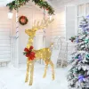 Lighted Christmas Reindeer Outdoor Decorations, Weather Proof 4ft Santa's Sleigh Reindeer Christmas Ornament Indoor Home Decor Pre-lit 90
