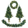 4 Pieces Christmas Decoration Set with Garland Wreath and Entrance Trees