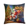 Welsh Springer Spaniel and Santa Claus Throw Pillow Machine Washable, Indoor Outdoor Decorative Pillow for Couch, Bed or Patio, 18Hx18W