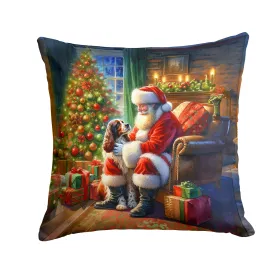 Welsh Springer Spaniel and Santa Claus Throw Pillow Machine Washable, Indoor Outdoor Decorative Pillow for Couch, Bed or Patio, 18Hx18W