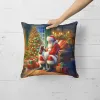 Welsh Springer Spaniel and Santa Claus Throw Pillow Machine Washable, Indoor Outdoor Decorative Pillow for Couch, Bed or Patio, 18Hx18W