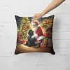 Newfoundland and Santa Claus Throw Pillow Machine Washable, Indoor Outdoor Decorative Pillow for Couch, Bed or Patio, 18Hx18W
