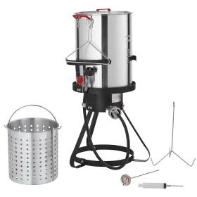 Turkey Deep Fryer, 30-qt Turkey Fryer Boiler Steamer Cooker Set, Outdoor Aluminum Seafood Frying Pot, 54,000 BTU Burner Propane Gas Boiler