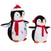 2-Piece Lighted Plush Penguins Christmas Yard Decorations, Set of 2 Pre-lit Pull Up Penguins with 150 Warm White LEDs, Multi-color Light