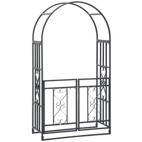 Outsunny 81" Metal Garden Arbor with Double Doors, Locking Gate, Climbing Vine Frame with Heart Motifs, Arch for Wedding, Bridal Party Decoration, Gre