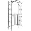 Outsunny 84" Garden Arch Arbor with Gate, Metal Arch Trellis, Garden Archway for Climbing Vines, Wedding Ceremony Decoration, Flourishes & Arrow Tips,