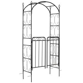 Outsunny 84" Garden Arch Arbor with Gate, Metal Arch Trellis, Garden Archway for Climbing Vines, Wedding Ceremony Decoration, Flourishes & Arrow Tips,