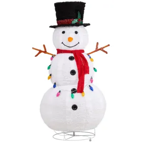 4FT Lighted Snowman Christmas Yard Decorations, Pre-lit Pull Up Snowman with 100 White LEDs, Multi-color Light String and Stakes for Xmas