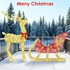 Christmas Reindeer & Sleigh Outdoor Decoration with Lights - 16.97ft LED String (Warm Yellow) 8 Modes, Sturdy Rustproof Iron Frame
