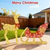 Christmas Reindeer & Sleigh Outdoor Decoration with Lights - 16.97ft LED String (Warm Yellow) 8 Modes, Sturdy Rustproof Iron Frame